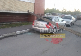 В Омске припаркованный по правилам седан пал жертвой столба